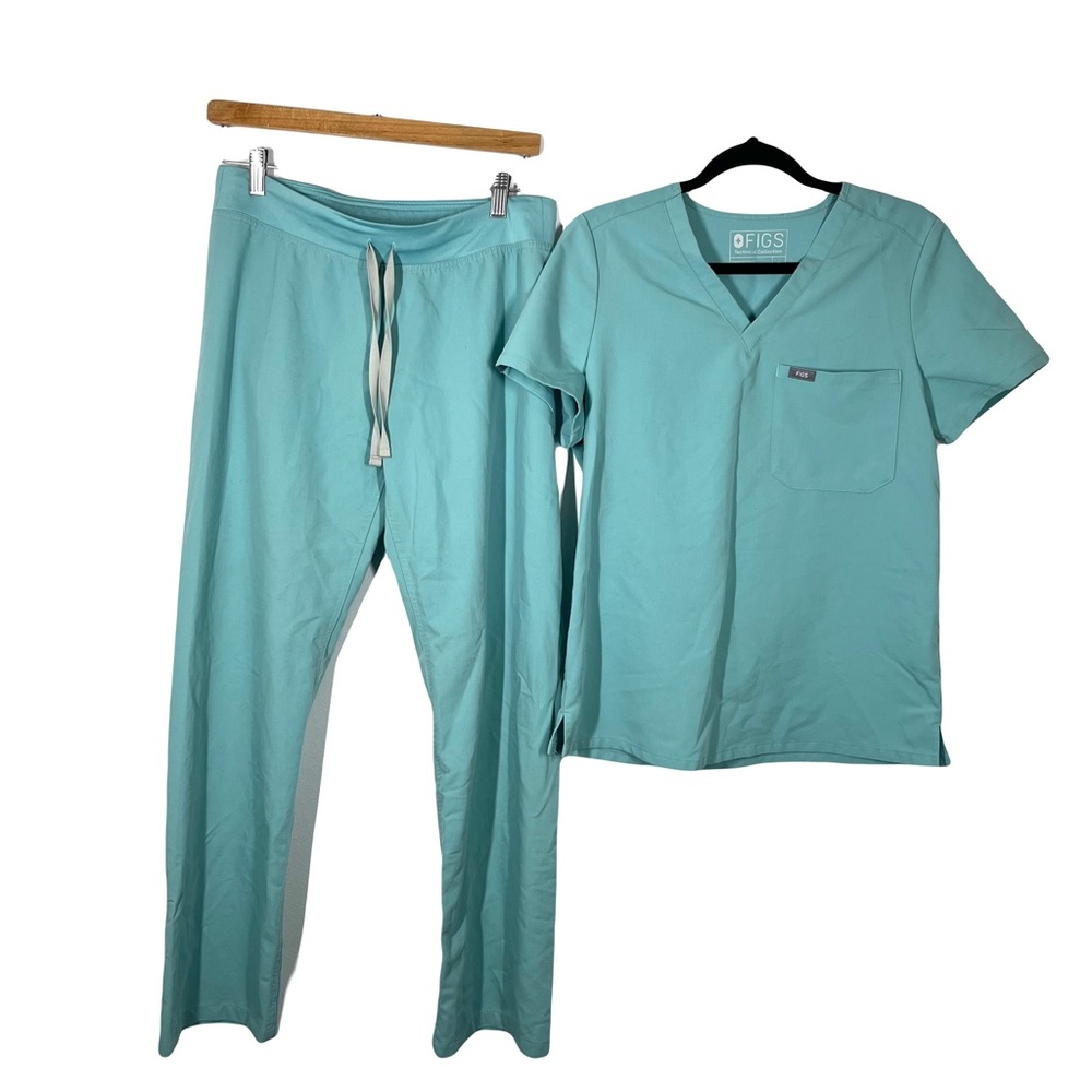 FIGS Scrub Top & Pant Set Seaglass Blue Womens Size Small color sea glass